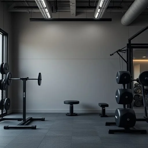 Dynamic, motion-blurred gym equipment in a futuristic setting